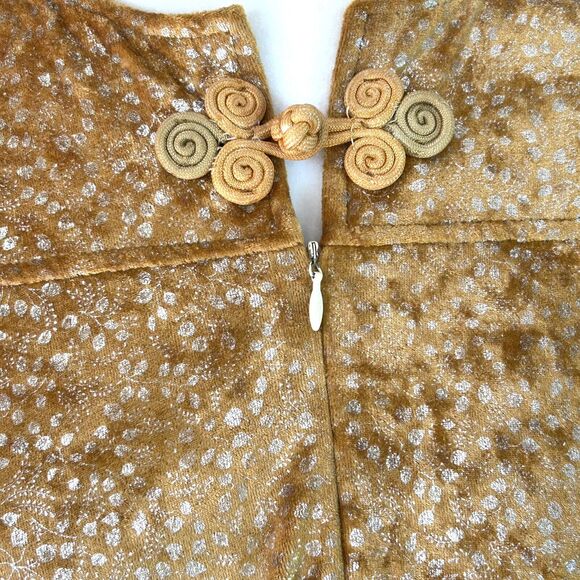 70s Velvet Maxi Mumu Dress David‎ Brown I Magnin Kaftan XS Gold Glam Loungewear - Picture 5 of 16